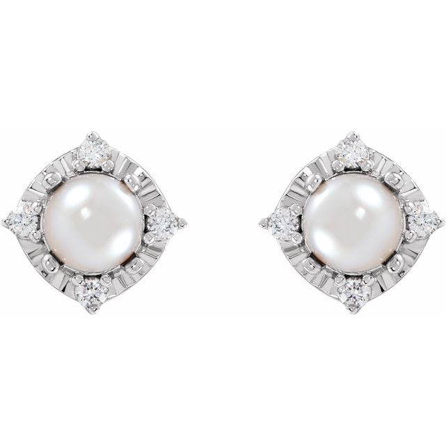 14K Yellow Or White Gold Or Sterling Silver 4.5 Mm Round Friction Polished .08 Ctw Natural Diamond Halo-Style Earrings