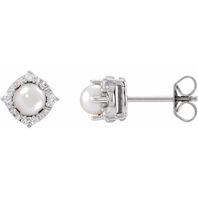 14K Yellow Or White Gold Or Sterling Silver 4.5 Mm Round Friction Polished .08 Ctw Natural Diamond Halo-Style Earrings