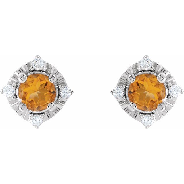 14K Yellow Or White Gold Or Sterling Silver 4.5 Mm Round Friction Polished .08 Ctw Natural Diamond Halo-Style Earrings
