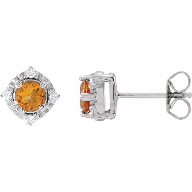14K Yellow Or White Gold Or Sterling Silver 4.5 Mm Round Friction Polished .08 Ctw Natural Diamond Halo-Style Earrings
