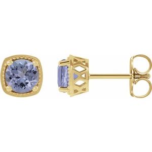 14K Yellow Gold Round 5.5 Mm Natural Tanzanite Earrings