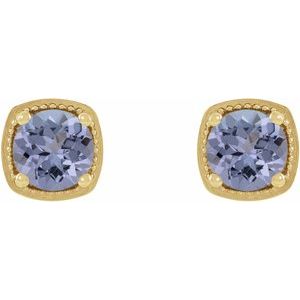 14K Yellow Gold Round 5.5 Mm Natural Tanzanite Earrings