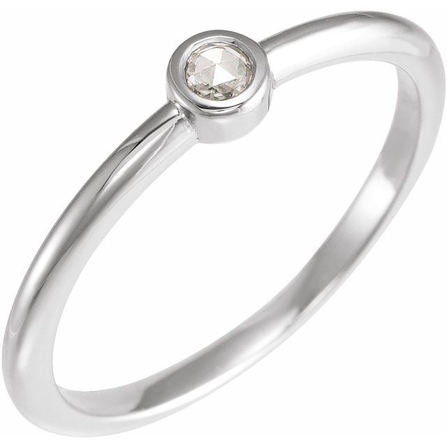 14K White Gold Round 5 Mm Polished 3/8 Ct Natural Diamond Solitaire Rose-Cut Stackable Ring, Size 7