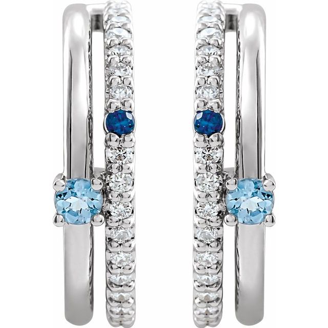 14K Yellow Or White Gold 2 Mm Round Friction Back Polished Multi-Gemstone And 1/5 Ctw Natural Diamond Hoop Earrings