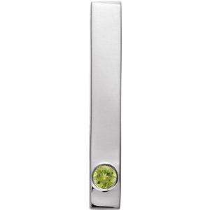 14K White Gold Round 2.5 Mm Natural Peridot Engravable Family Bar Pendant