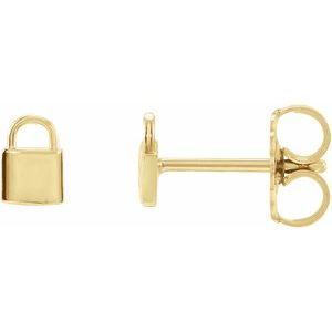 14K Yellow Gold 5.06 X 3.34 Mm Pair Friction Backs Included Polished Petite Lock Stud Earrings