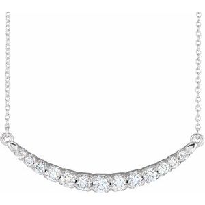 14K White Gold Round 3Mm Gh Si 3/4 Ctw Lab-Grown Diamond French-Set Bar Necklace, Length: 18 In