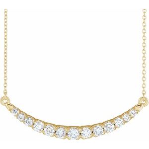 14K Yellow Gold Round 3Mm Gh Si 3/4 Ctw Lab-Grown Diamond French-Set Bar Necklace, Length: 18 In