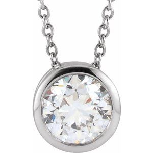 14K White Gold Round 6.5Mm Gh Si 1 Ct Lab-Grown Diamond Solitaire Necklace, Length: 18 In