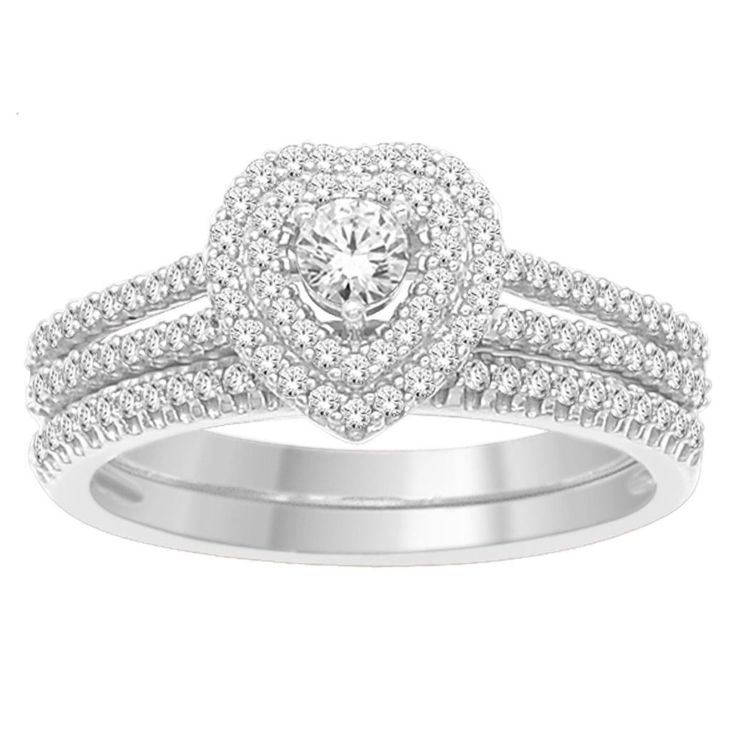 14K White Gold 0.50 Cttw Diamond Ladies One Band Heart Ring