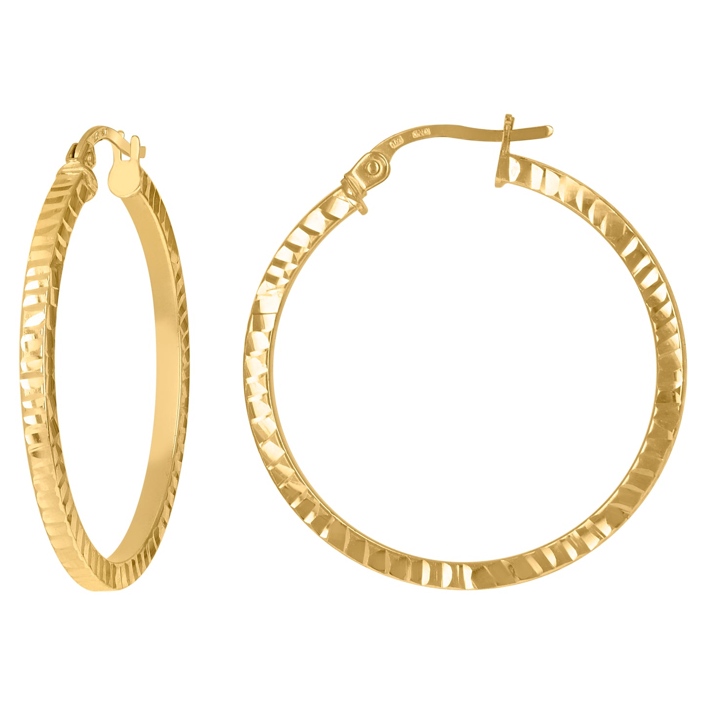 10K Yellow Gold Diamond-cut Womens Square Tube 2mm Hinged Hoops Huggies