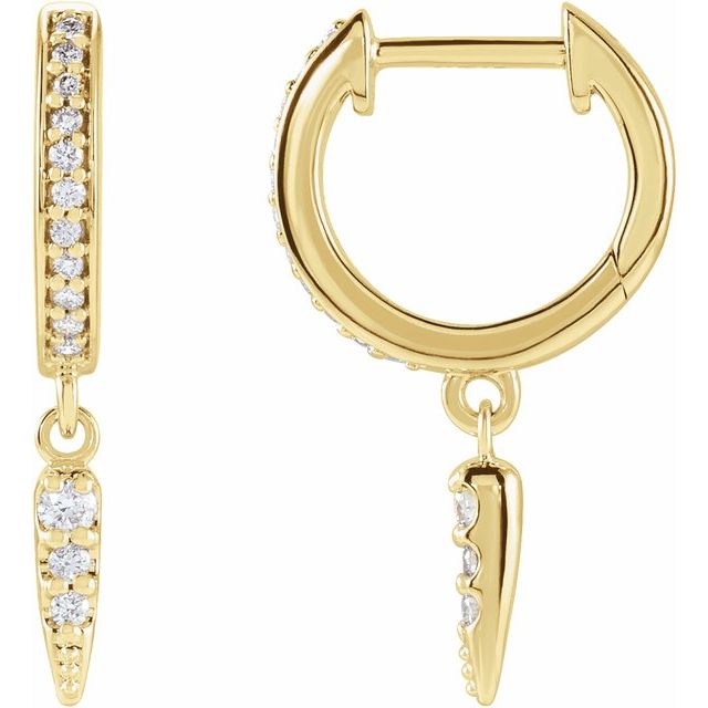 14K Yellow Gold Polished 1/5 Ctw Natural Diamond Hinged Hoop Dangle Earrings