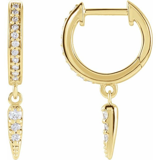 14K Yellow Gold Polished 1/5 Ctw Natural Diamond Hinged Hoop Dangle Earrings