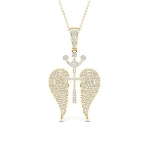 10K Yellow Gold 0.91 Cttw Diamond Cross With Wings