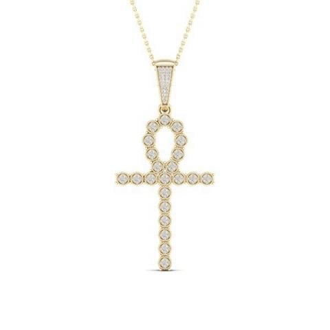 10K Yellow Gold 0.36 Cttw Diamond Ankh Pendant