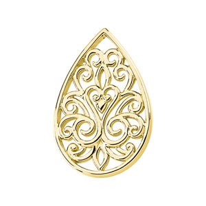14K Yellow Gold 30.25 X 20 Mm Polished Tear Drop Filigree Pendant