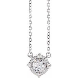 14K Yellow Or White Or Rose Gold Or Sterling Silver 4.5 Mm Polished .04 CTW I2, H+ Natural Diamond Halo-Style 18" Necklace