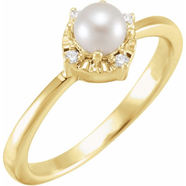 14K Yellow Gold Or Sterling Silver Round  4.5 Mm I2, H+ Polished Natural Gemstone And .04 Ctw Natural Diamond Ring