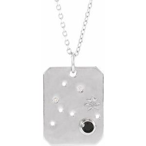 Sterling Silver Zodiac Aquarius Round 2.5 Mm G-H I1 Natural Black Spinel And .01 Ctw Natural Diamond Zodiac Constellation Necklace, Length: 18 In