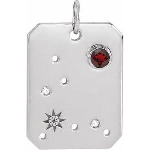 Sterling Silver Zodiac Pisces Round 2.5 Mm G-H I1 Natural Mozambique Garnet And .01 Ctw Natural Diamond Zodiac Constellation Pendant