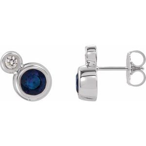 14K White Gold Round 3 Mm Lab-Grown Blue Sapphire And .03 Ctw Natural Diamond Earrings