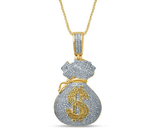 10K Yellow Gold 0.96-1.14 Cttw Diamond Money Bags Pendant