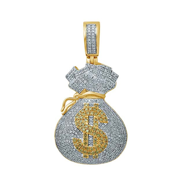 10K Yellow Gold 0.96-1.14 Cttw Diamond Money Bags Pendant