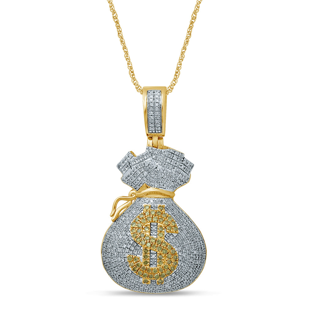 10K Yellow Gold 0.96-1.14 Cttw Diamond Money Bags Pendant