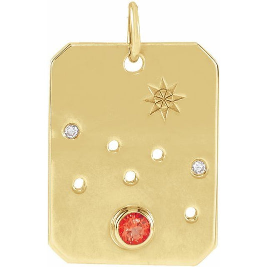 14K Yellow Gold Round 2.5 Mm I1, G-H Polished .01 Ctw Natural Diamond Zodiac Constellation Pendant