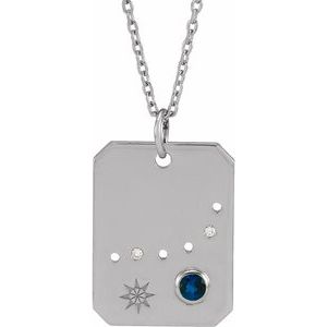 Sterling Silver Zodiac Capricorn Round 2.5 Mm G-H I1 Natural Blue Sapphire And 0.01 Ctw Natural Diamond Zodiac Constellation Necklace, Length: 18 In