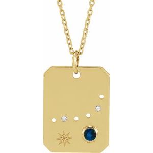 14K Yellow Gold Zodiac Capricorn Round 2.5 Mm G-H I1 Natural Blue Sapphire And 0.01 Ctw Natural Diamond Zodiac Constellation Necklace, Length: 18 In