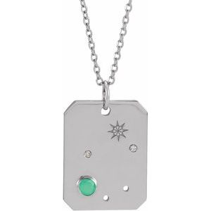 Sterling Silver Zodiac Libra Round 2.5 Mm G-H I1 Natural Green Chrysoprase And .01 Ctw Natural Diamond Zodiac Constellation Necklace, Length: 18 In