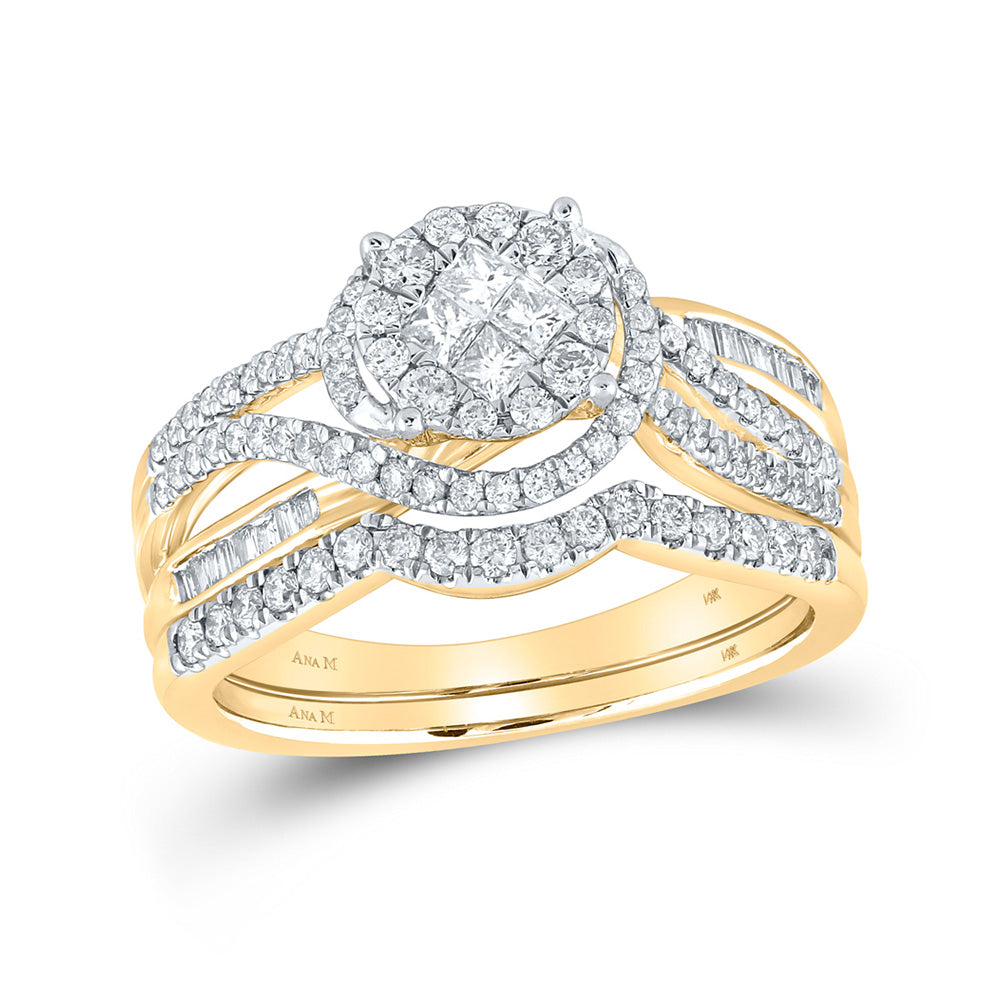 14K Yellow Gold Princess Diamond Bridal Wedding Ring Band Set 3/4 Cttw, Womens Size: 5-10