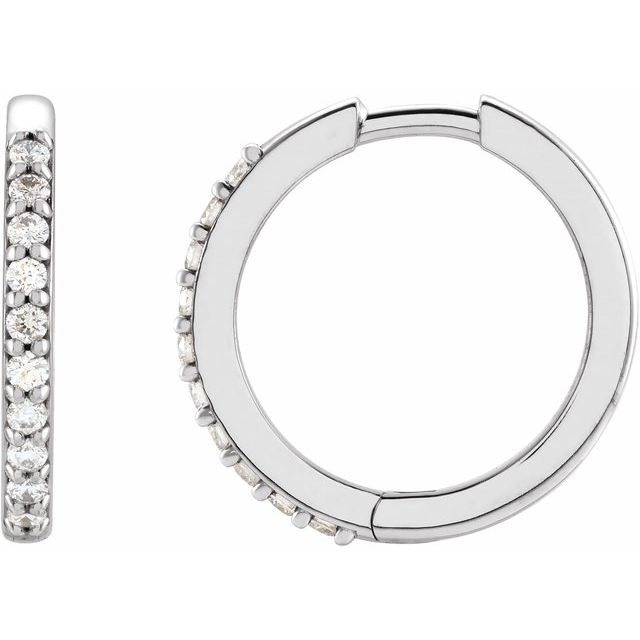 14K Yellow Or White Or Rose Gold Or Sterling Silver Or Platinum Round 1.3Mm Hinged Polished Natural Diamond Hinged Hoop Earrings