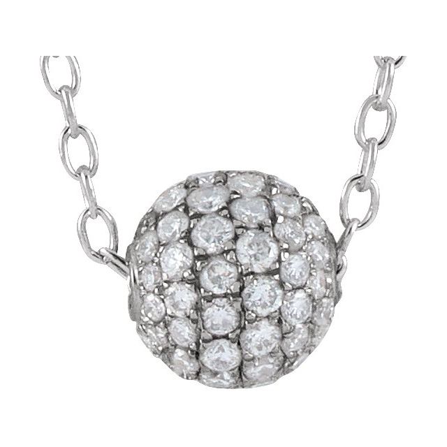 14K White Gold 6 Mm 16-18 In Polished 3/8 Ctw Natural Diamond Pave Ball Necklace