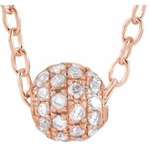 14K Rose Gold 3 Mm 16-18 In Polished 1/8 Ctw Natural Diamond Pave Ball Necklace