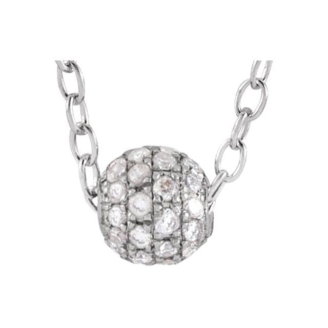 14K Yellow Or White Gold 3 Mm 16-18 In Polished 1/8 Ctw Natural Diamond Pave Ball Necklace