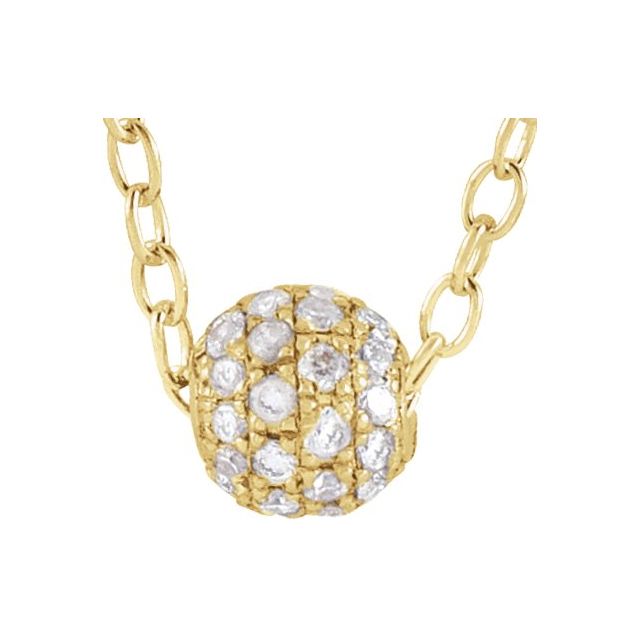14K Yellow Or White Gold 3 Mm 16-18 In Polished 1/8 Ctw Natural Diamond Pave Ball Necklace