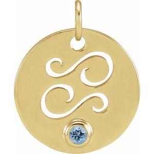 14K Yellow Gold Zodiac Cancer Round 2.5 Mm Natural Aquamarine Zodiac Pendant