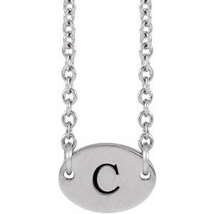 14K White Gold 1 Disc 7 X 5 Mm 18 In Polished Engravable Oval Disc Family Necklace
