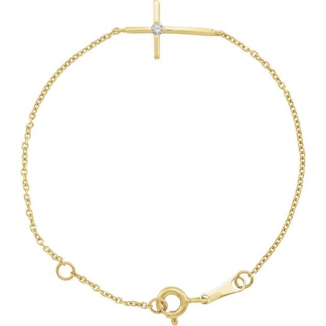 14K Yellow Gold Round 1.5 Mm 5 1/2 In Polished Imitation Cubic Zirconia Youth Sideways Cross Bracelet