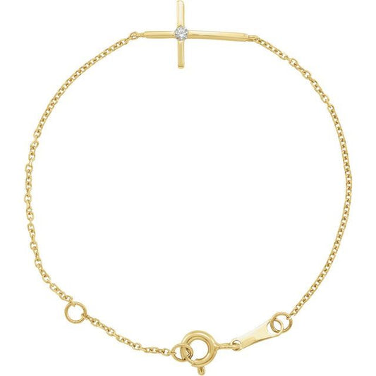 14K Yellow Gold Round 1.5 Mm 5 1/2 In Polished Imitation Cubic Zirconia Youth Sideways Cross Bracelet