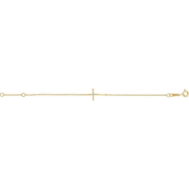 14K Yellow Gold Round 1.5 Mm 5 1/2 In Polished Imitation Cubic Zirconia Youth Sideways Cross Bracelet