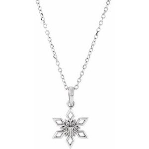14K White Gold Round 1.3Mm G-H I1 .01 Ct Natural Diamond Snowflake Necklace, Length: 18 In