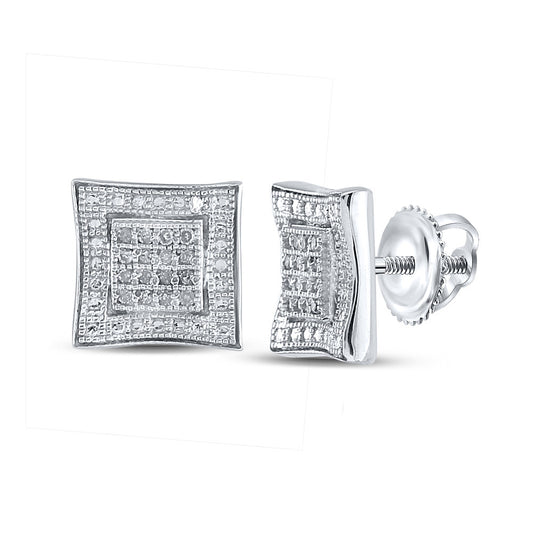 Sterling Silver Round Diamond Square Kite Cluster Earrings 1/10 Cttw, Length: 0.39 In, Width: 0.39 In