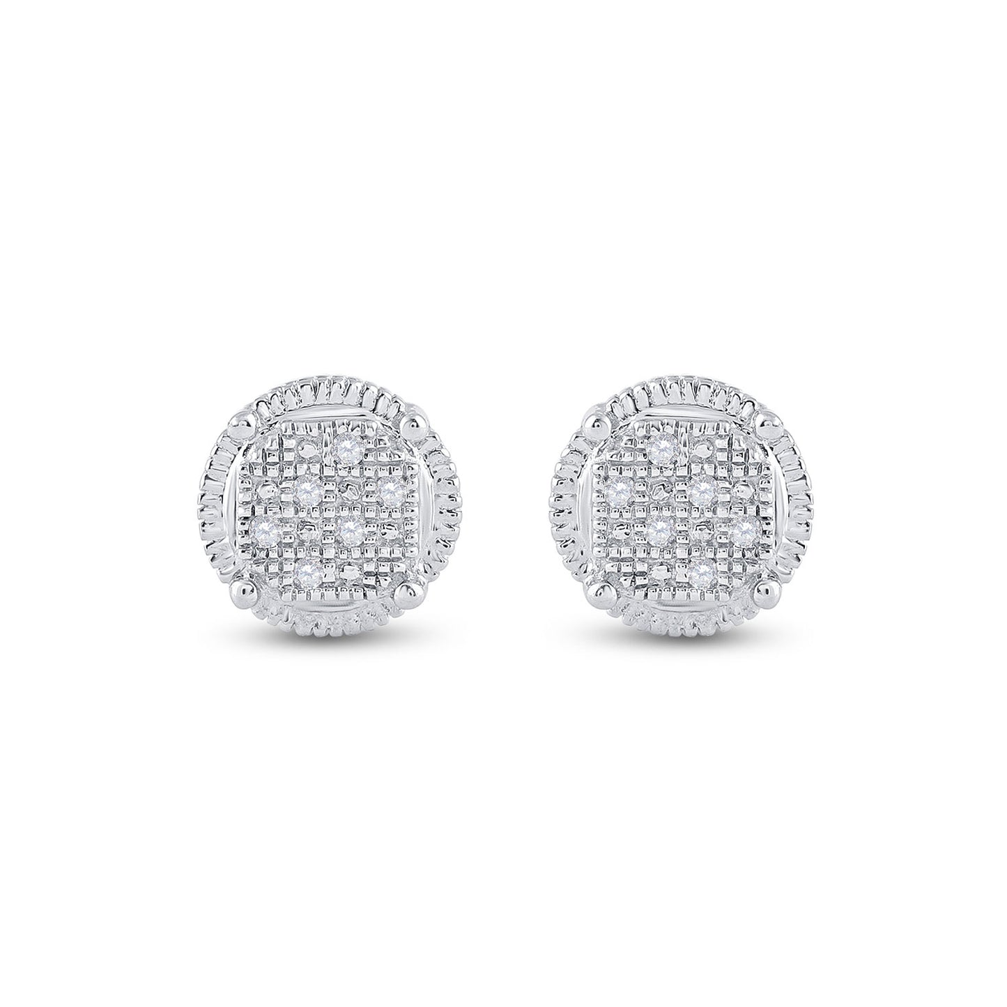 Sterling Silver Round Diamond Cluster Earrings .03 Cttw