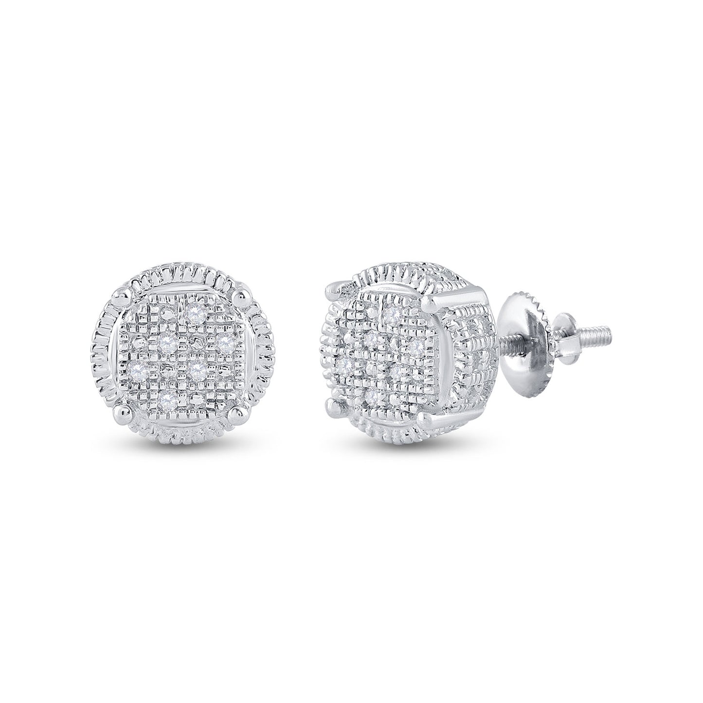 Sterling Silver Round Diamond Cluster Earrings .03 Cttw