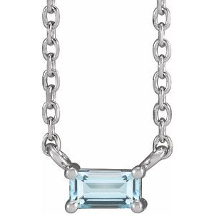 Sterling Silver Straight Baguette 4 X 2 Mm  Natural Sky Blue Topaz 4-Prong Solitaire Necklace, Length: 18 In