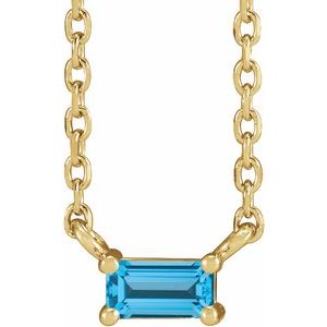 14K Yellow Gold Straight Baguette 4 X 2 Mm  Natural Swiss Blue Topaz 4-Prong Solitaire Necklace, Length: 18 In