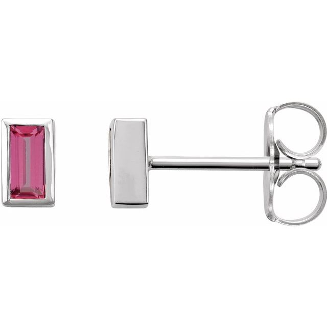 14K Yellow Or White Or Rose Gold Straight Baguette Friction Polished Natural Gemstone Bezel-Set Earrings